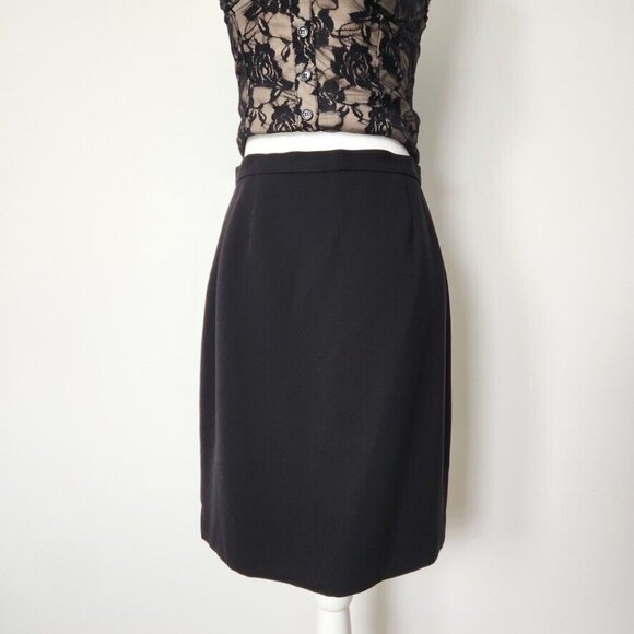 Vintage 90s Black Midi Skirt Size 10 Petite Collectibles Back Slit Goth Classic - Picture 2 of 13